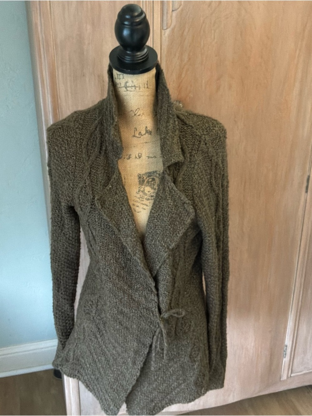 Royal Robbins Olive Cable Knit Tie Front Wrap Cardigan Sweater Size L